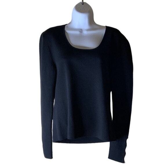 Dana Buchman Blouse Womens Size XL Top Black Rhinestones Cut Out Sleeves Top - Picture 3 of 9